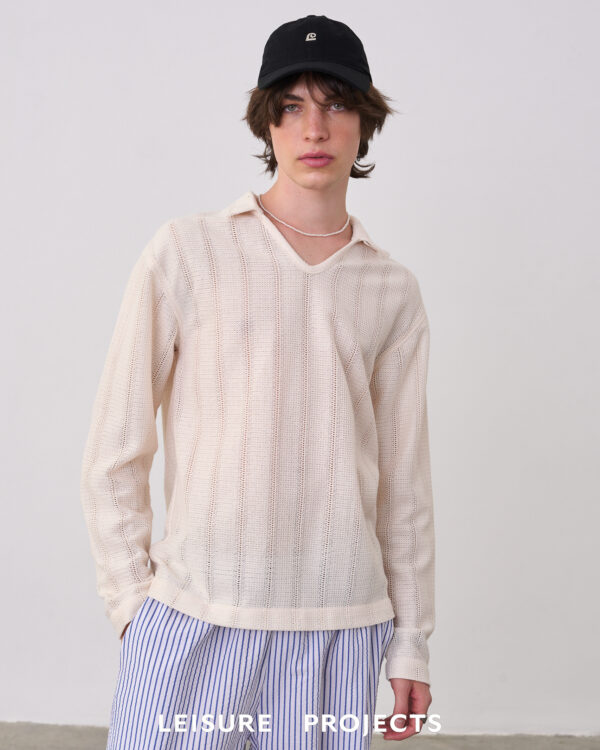 WHITE BABY KNIT V-NECK LONG SLEEVE