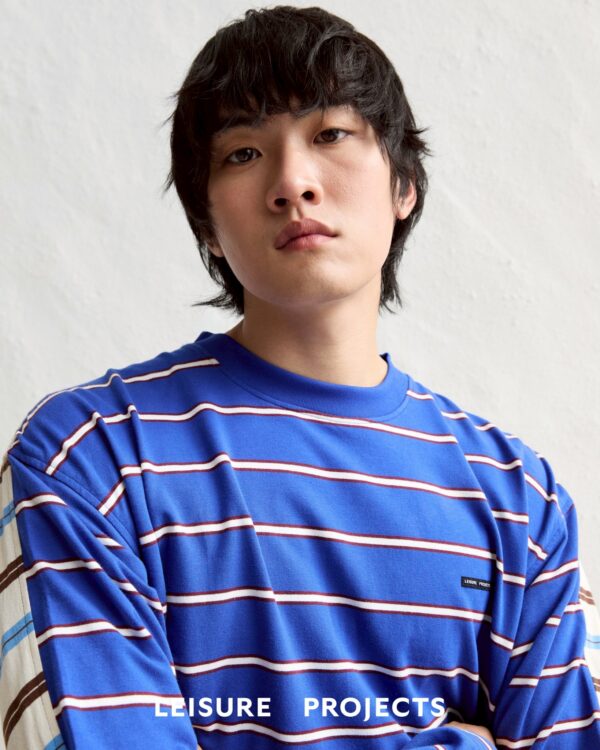 BLUE Multi-stripes patchwork long sleeves t-shirt