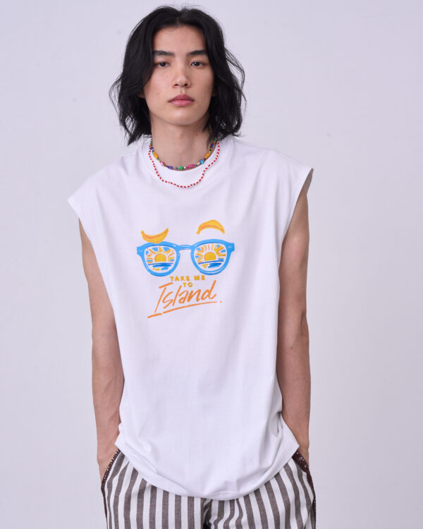 WHITE ISLANDER SLEEVELESS T-SHIRT