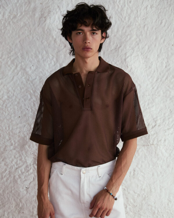 BROWN MESH POLO SHIRT