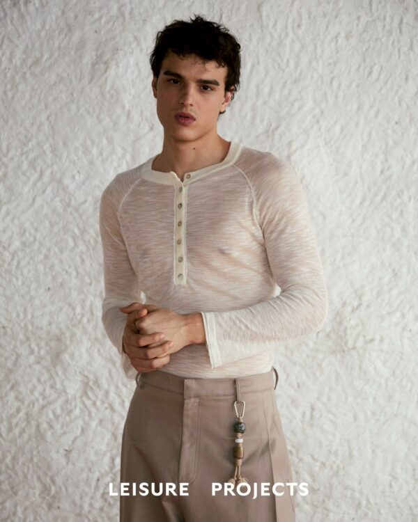 WHITE Body fit see through long sleeves henry t-shirt