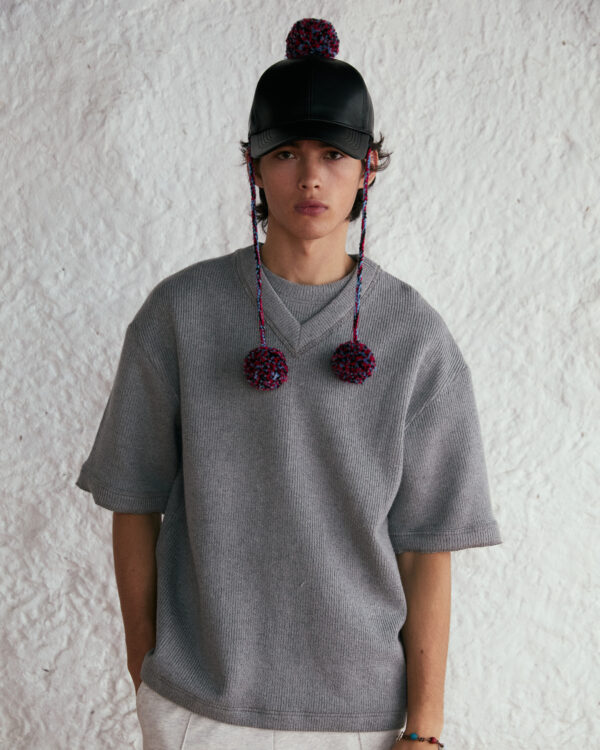 GREY DOUBLE NECK KNIT JUMPER