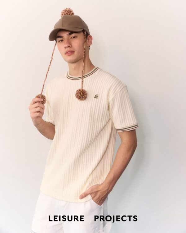 WHITE cable knit jaccard t-shirt