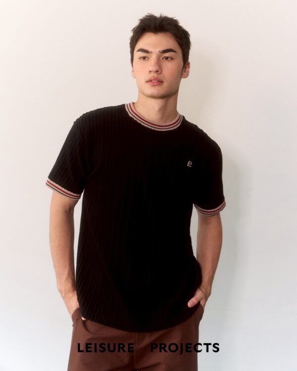 BLACK cable knit jaccard t-shirt
